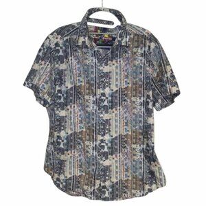 Robert Graham Button Down Shirt Aztec 100% Cotton Multicolor Short Sleeve Sz M